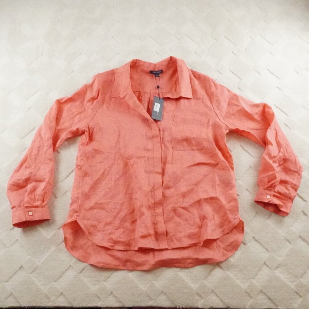 Tommy Hilfiger 100% Linen Button Up Shirt Womens Extra Large Pink